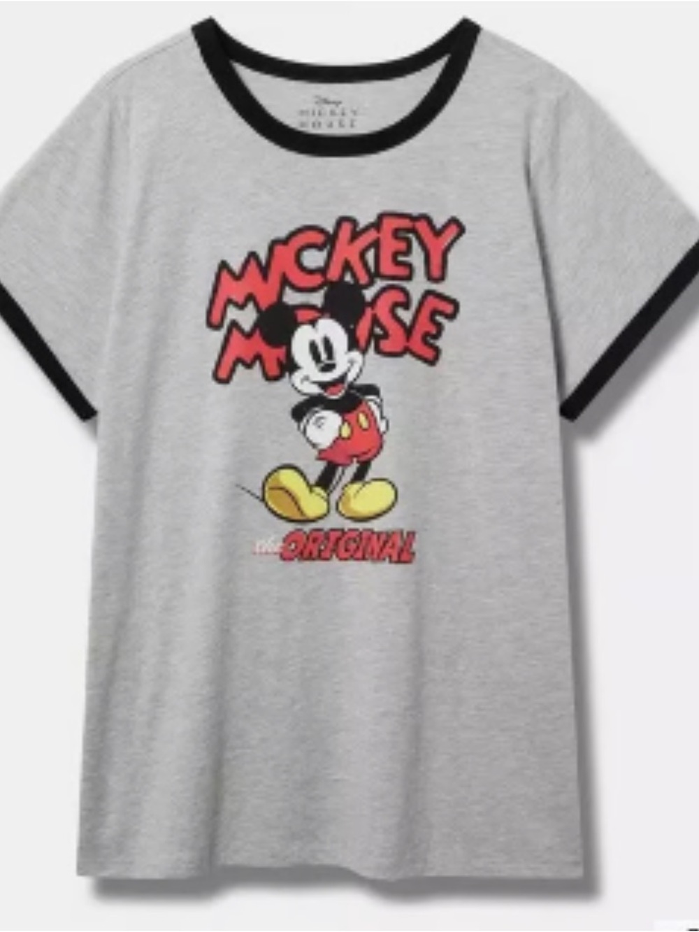 Disney Grey Ringer Tee with Black Trim and Mickey Graphic